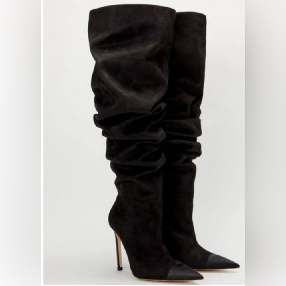 Good American Over The Knee Slouch Boot in Black Suede Size 8 NEW